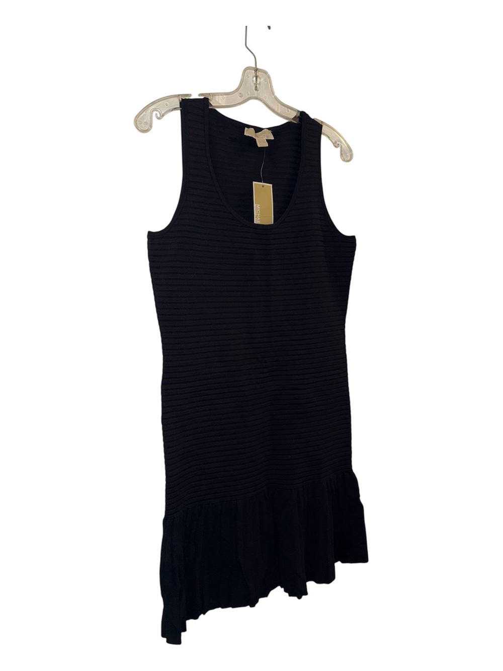 BNWT Michael Kors Black Sleeveless Ribbed Knit Dress with Ruffle Hem